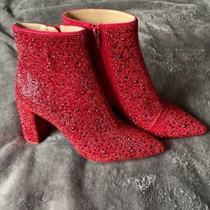 Betsy Johnson Cady Rhinestone Boots in Red